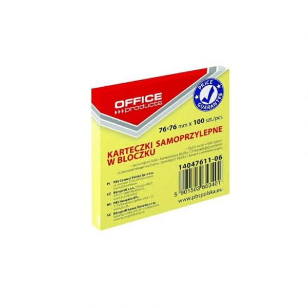 Blok samoljepljivi 76 × 76 mm 100 listova žuti Office Products