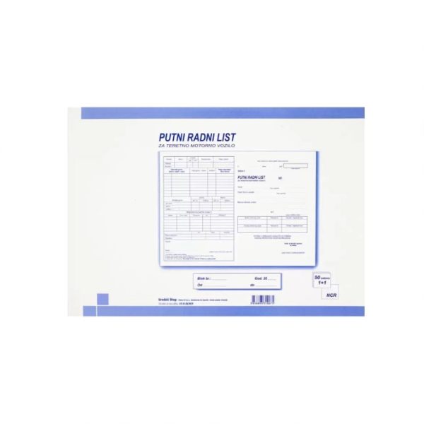 Obrazac US-VI-10/NCR Putni radni list za putničko motorno vozilo